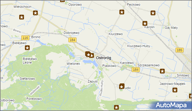 mapa Ostroróg powiat szamotulski, Ostroróg powiat szamotulski na mapie Targeo