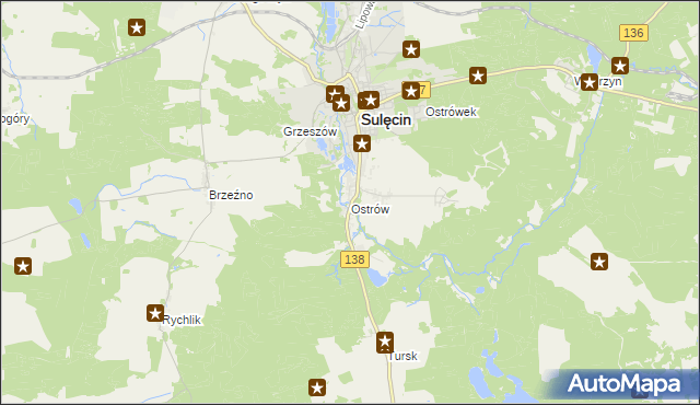 mapa Ostrów gmina Sulęcin, Ostrów gmina Sulęcin na mapie Targeo