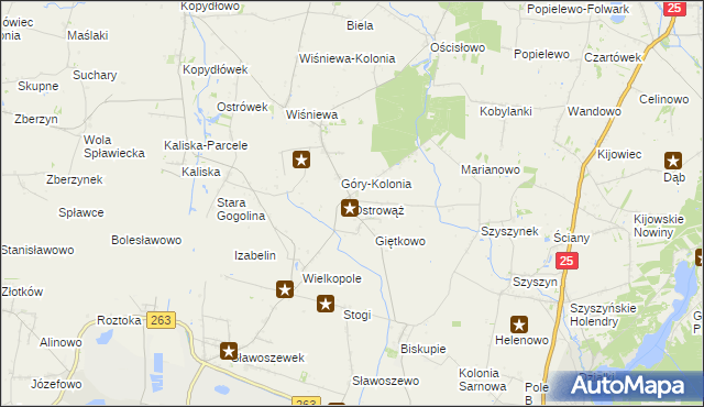 mapa Ostrowąż, Ostrowąż na mapie Targeo