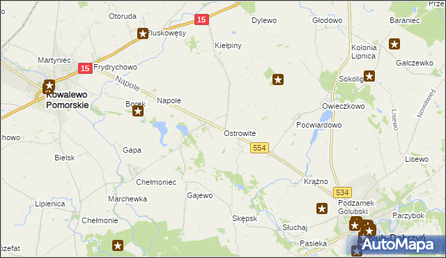 mapa Ostrowite gmina Golub-Dobrzyń, Ostrowite gmina Golub-Dobrzyń na mapie Targeo