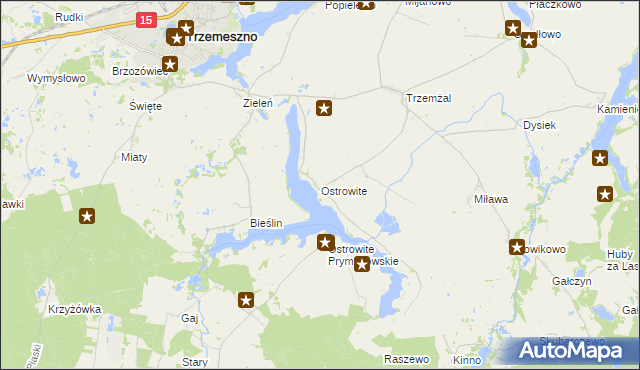 mapa Ostrowite gmina Trzemeszno, Ostrowite gmina Trzemeszno na mapie Targeo