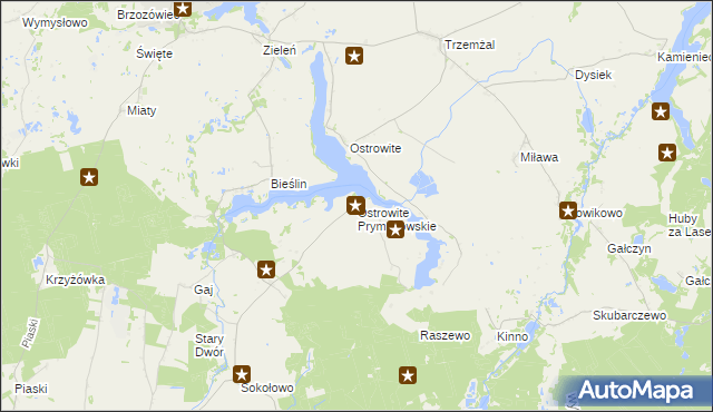 mapa Ostrowite Prymasowskie, Ostrowite Prymasowskie na mapie Targeo