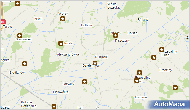 mapa Ostrówki gmina Wohyń, Ostrówki gmina Wohyń na mapie Targeo