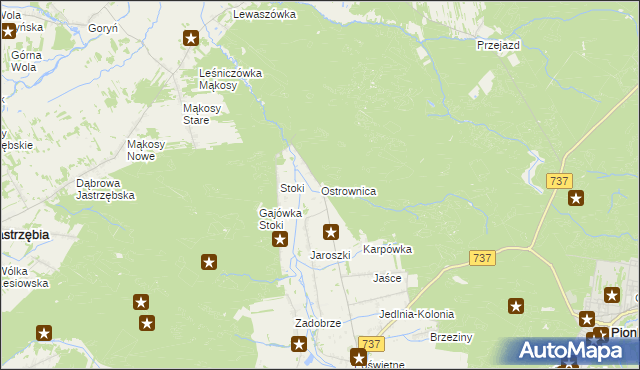 mapa Ostrownica gmina Pionki, Ostrownica gmina Pionki na mapie Targeo