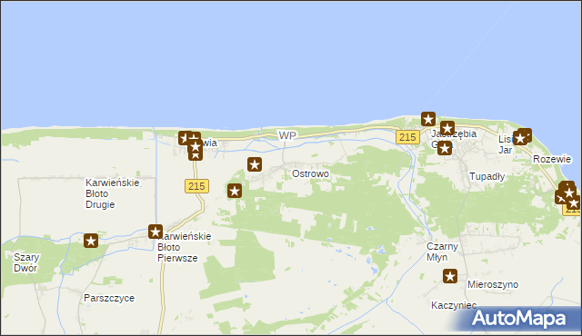 mapa Ostrowo gmina Władysławowo, Ostrowo gmina Władysławowo na mapie Targeo