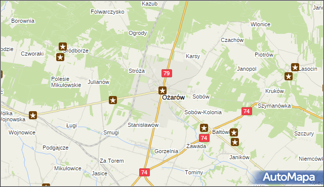 mapa Ożarów powiat opatowski, Ożarów powiat opatowski na mapie Targeo