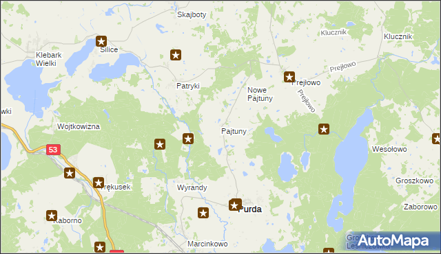 mapa Pajtuny gmina Purda, Pajtuny gmina Purda na mapie Targeo