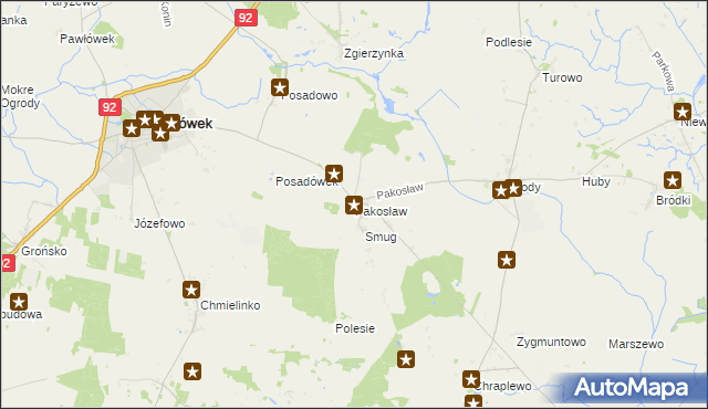 mapa Pakosław gmina Lwówek, Pakosław gmina Lwówek na mapie Targeo