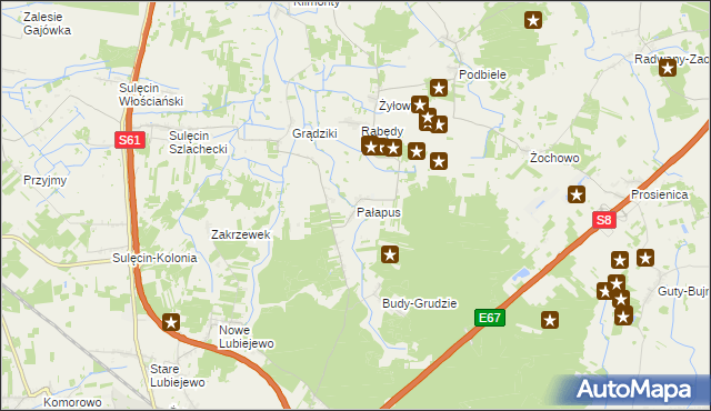 mapa Pałapus gmina Ostrów Mazowiecka, Pałapus gmina Ostrów Mazowiecka na mapie Targeo