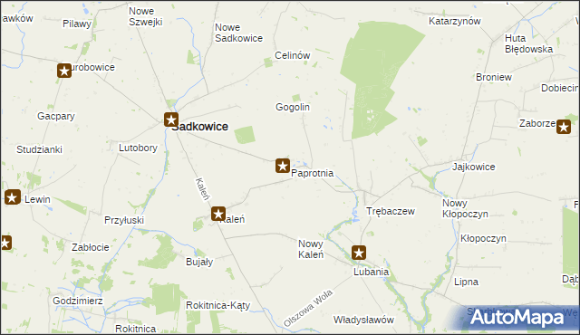 mapa Paprotnia gmina Sadkowice, Paprotnia gmina Sadkowice na mapie Targeo