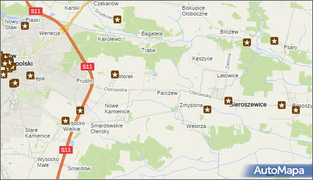 mapa Parczew gmina Sieroszewice, Parczew gmina Sieroszewice na mapie Targeo