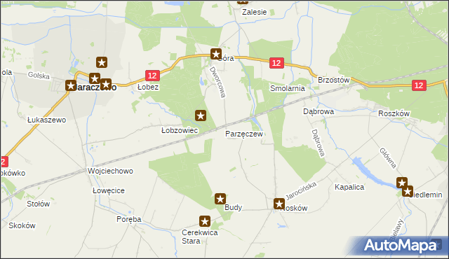 mapa Parzęczew gmina Jaraczewo, Parzęczew gmina Jaraczewo na mapie Targeo