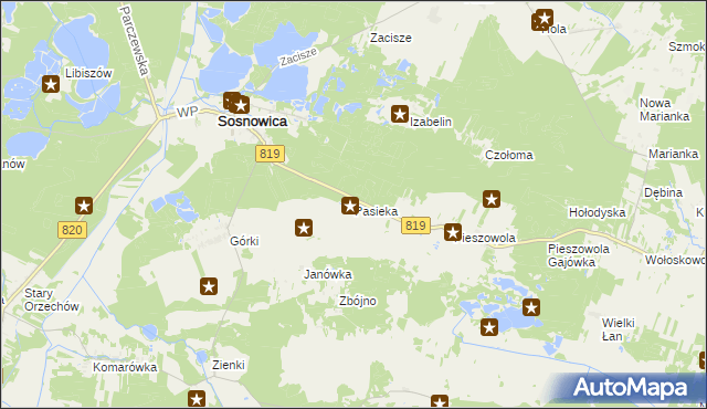 mapa Pasieka gmina Sosnowica, Pasieka gmina Sosnowica na mapie Targeo