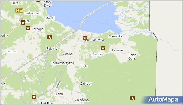 mapa Pasieki gmina Narewka, Pasieki gmina Narewka na mapie Targeo