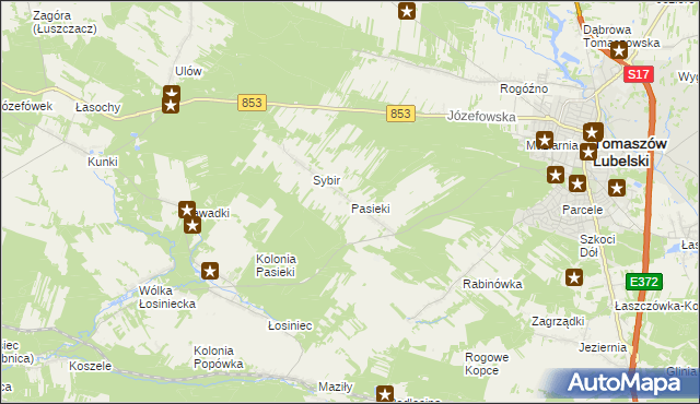 mapa Pasieki gmina Tomaszów Lubelski, Pasieki gmina Tomaszów Lubelski na mapie Targeo