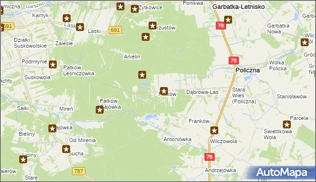 mapa Patków gmina Policzna, Patków gmina Policzna na mapie Targeo