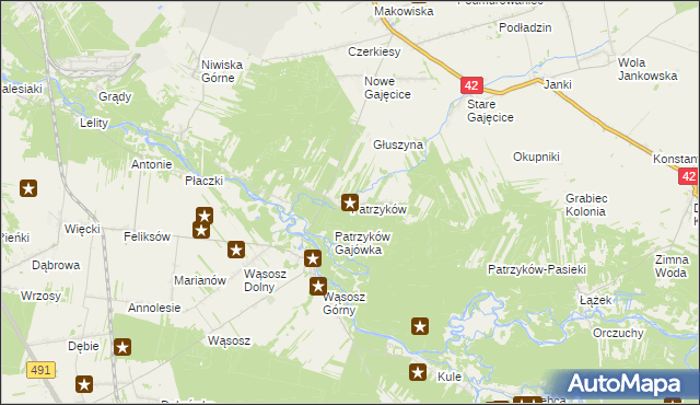 mapa Patrzyków gmina Pajęczno, Patrzyków gmina Pajęczno na mapie Targeo