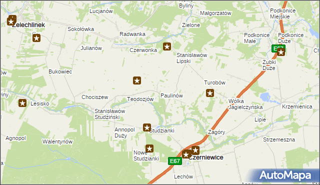 mapa Paulinów gmina Czerniewice, Paulinów gmina Czerniewice na mapie Targeo