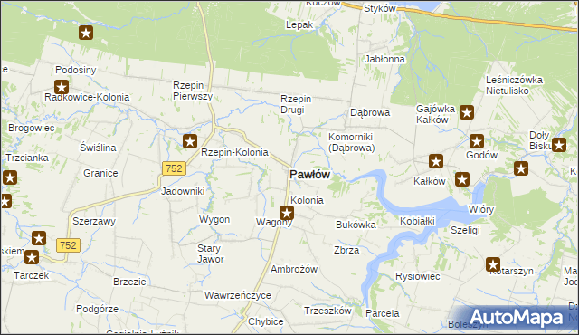 mapa Pawłów powiat starachowicki, Pawłów powiat starachowicki na mapie Targeo