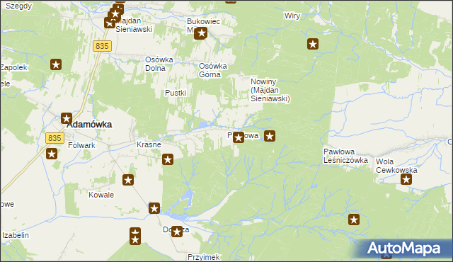 mapa Pawłowa gmina Adamówka, Pawłowa gmina Adamówka na mapie Targeo