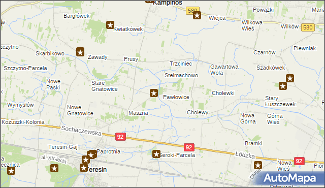 mapa Pawłowice gmina Teresin, Pawłowice gmina Teresin na mapie Targeo