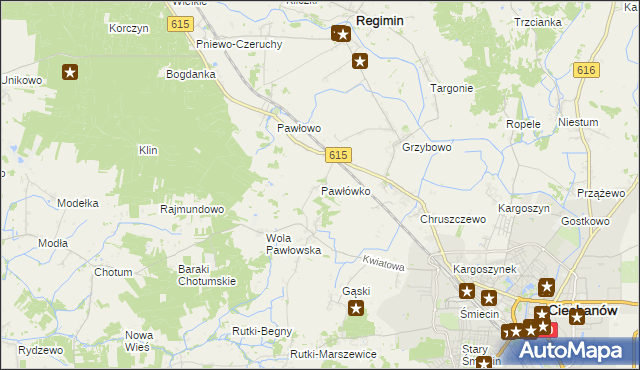 mapa Pawłówko gmina Regimin, Pawłówko gmina Regimin na mapie Targeo