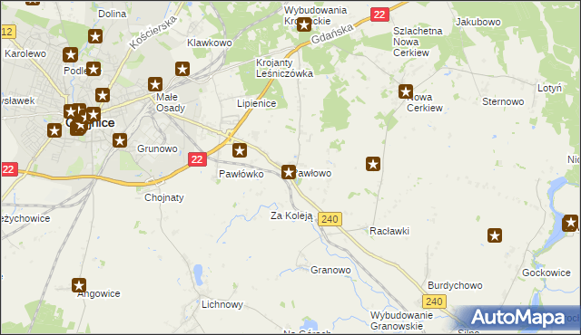 mapa Pawłowo gmina Chojnice, Pawłowo gmina Chojnice na mapie Targeo