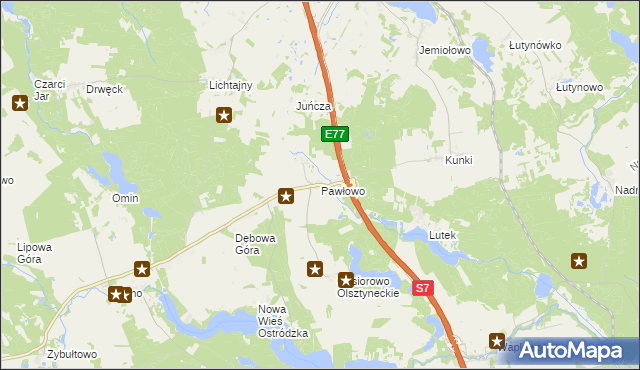 mapa Pawłowo gmina Olsztynek, Pawłowo gmina Olsztynek na mapie Targeo