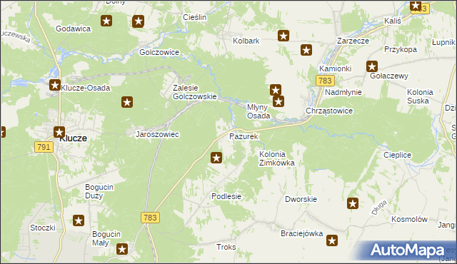 mapa Pazurek, Pazurek na mapie Targeo