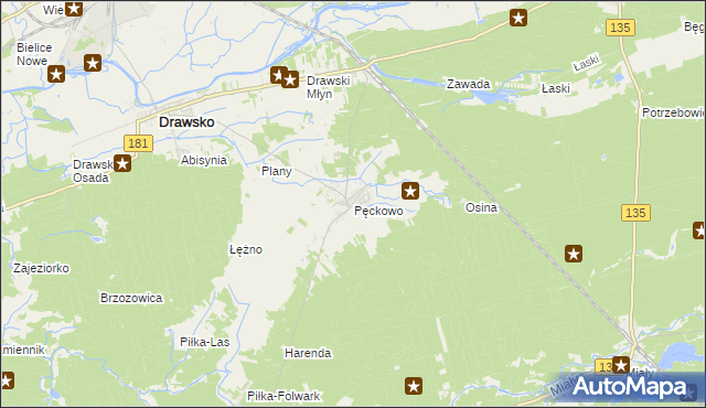 mapa Pęckowo gmina Drawsko, Pęckowo gmina Drawsko na mapie Targeo