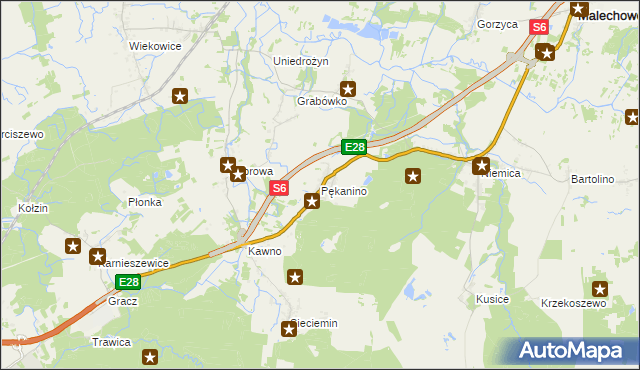 mapa Pękanino gmina Malechowo, Pękanino gmina Malechowo na mapie Targeo