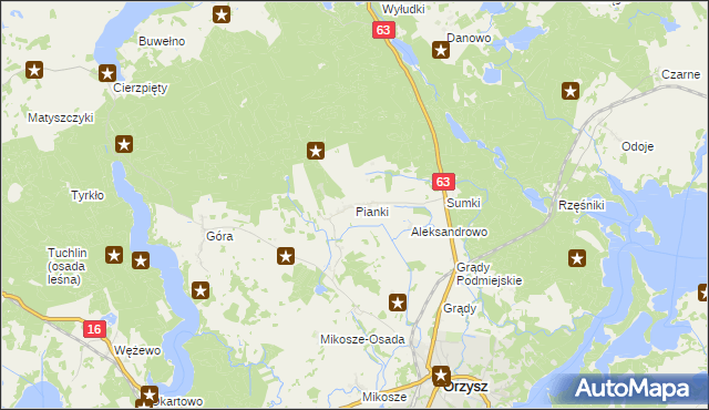 mapa Pianki gmina Orzysz, Pianki gmina Orzysz na mapie Targeo
