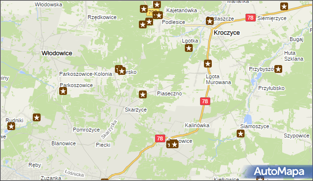 mapa Piaseczno gmina Kroczyce, Piaseczno gmina Kroczyce na mapie Targeo