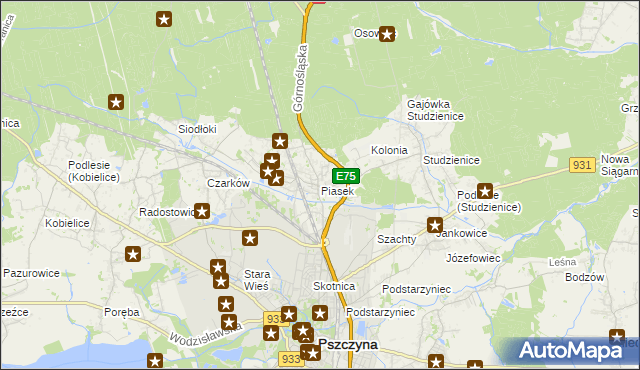 mapa Piasek gmina Pszczyna, Piasek gmina Pszczyna na mapie Targeo