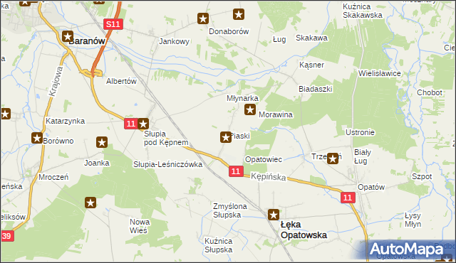 mapa Piaski gmina Łęka Opatowska, Piaski gmina Łęka Opatowska na mapie Targeo