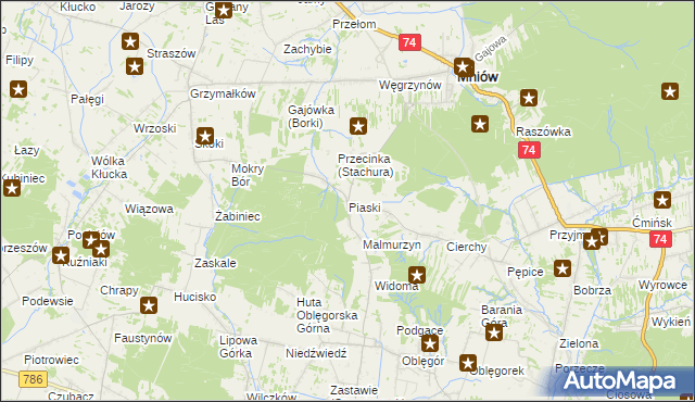 mapa Piaski gmina Mniów, Piaski gmina Mniów na mapie Targeo
