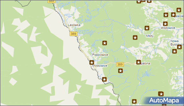 mapa Piaskowice gmina Bystrzyca Kłodzka, Piaskowice gmina Bystrzyca Kłodzka na mapie Targeo