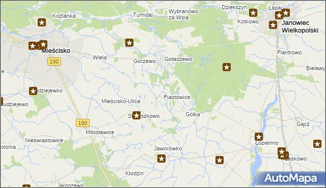 mapa Piastowice gmina Mieścisko, Piastowice gmina Mieścisko na mapie Targeo