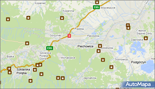 mapa Piechowice powiat jeleniogórski, Piechowice powiat jeleniogórski na mapie Targeo