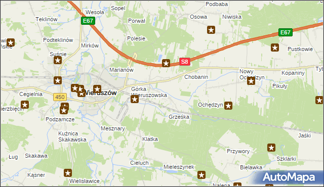 mapa Pieczyska gmina Wieruszów, Pieczyska gmina Wieruszów na mapie Targeo
