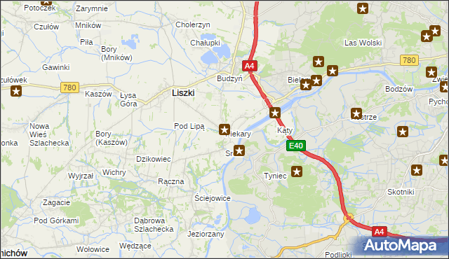 mapa Piekary gmina Liszki, Piekary gmina Liszki na mapie Targeo