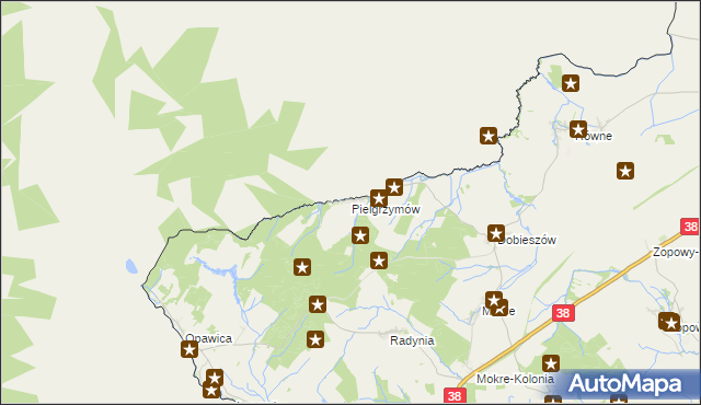 mapa Pielgrzymów gmina Głubczyce, Pielgrzymów gmina Głubczyce na mapie Targeo