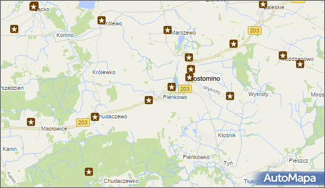 mapa Pieńkowo gmina Postomino, Pieńkowo gmina Postomino na mapie Targeo