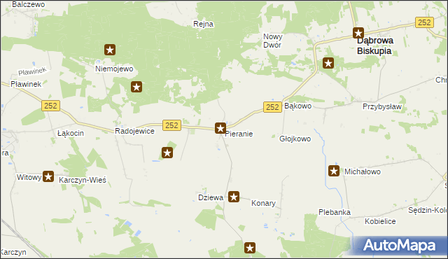 mapa Pieranie gmina Dąbrowa Biskupia, Pieranie gmina Dąbrowa Biskupia na mapie Targeo