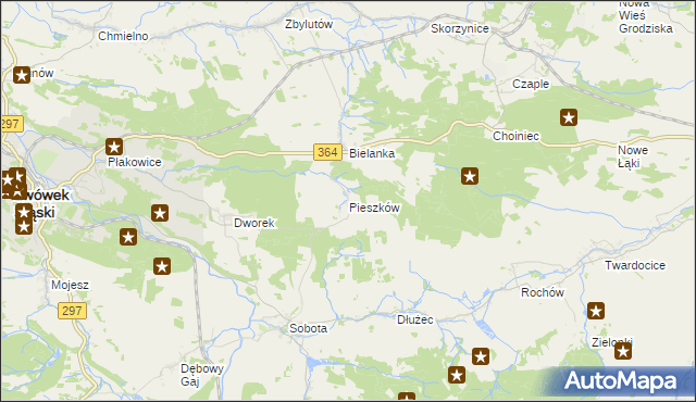 mapa Pieszków gmina Lwówek Śląski, Pieszków gmina Lwówek Śląski na mapie Targeo