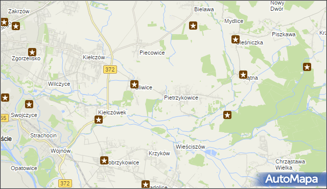 mapa Pietrzykowice gmina Długołęka, Pietrzykowice gmina Długołęka na mapie Targeo
