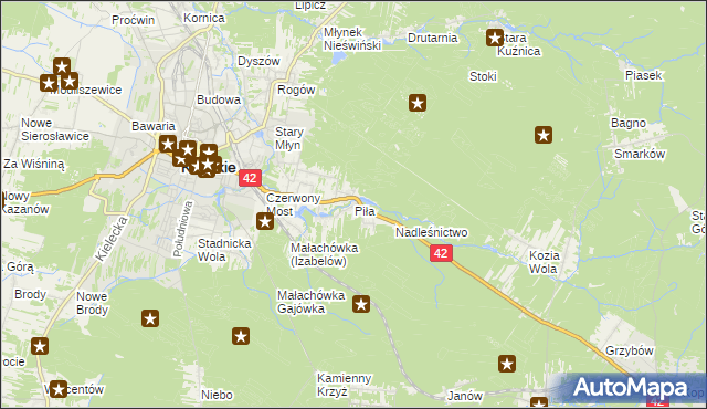 mapa Piła gmina Końskie, Piła gmina Końskie na mapie Targeo