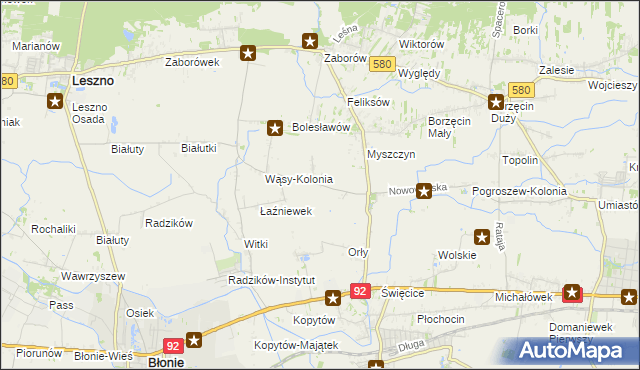 mapa Pilaszków gmina Ożarów Mazowiecki, Pilaszków gmina Ożarów Mazowiecki na mapie Targeo