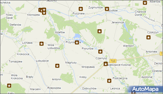 mapa Piorunów gmina Wodzierady, Piorunów gmina Wodzierady na mapie Targeo