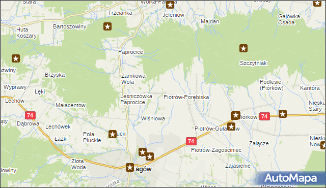 mapa Piotrów-Porębiska, Piotrów-Porębiska na mapie Targeo